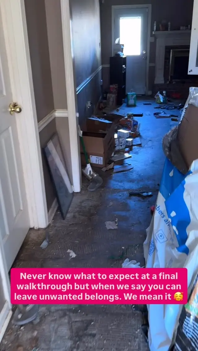 Inside a house at the final walkthrough, with belongings left behind